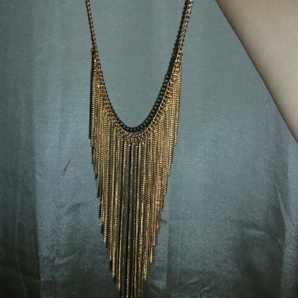 Gold colored fringe necklace