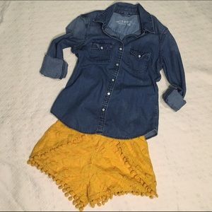 Yellow Lace Pom-pom Shorts