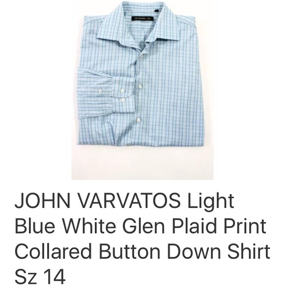 JOHN VARVATOS LIGHT BLUE WHITE GLEN PLAID SZ 14 - Picture 1 of 4