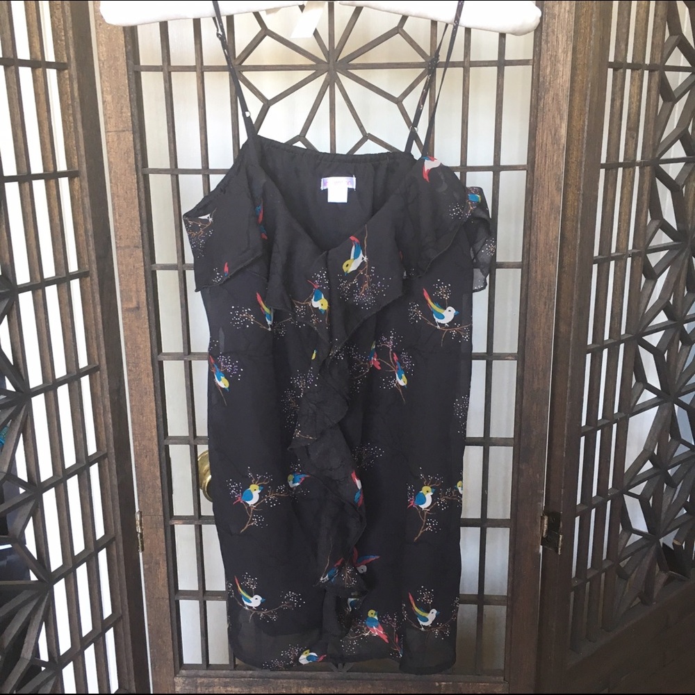 NWT Black Breezy Sheer Tank with Birds