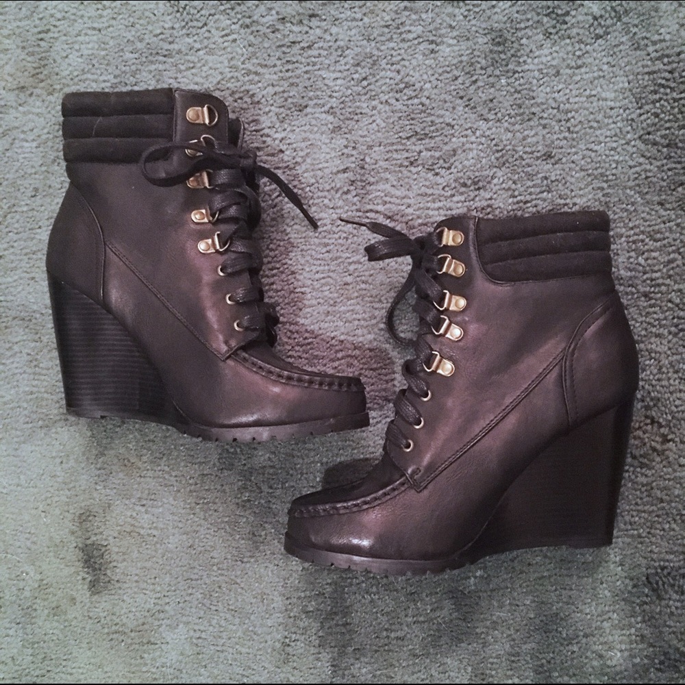 Forever 21 lace up wedge booties