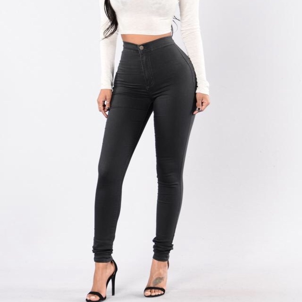 High waisted Denim Charcoal skinnies
