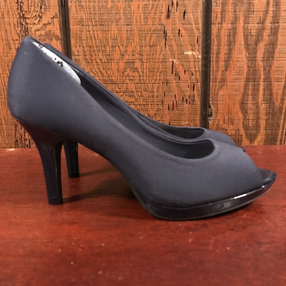 Navy Peep Toe Pumps
