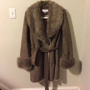 Calvin Klein faux fur and suede coat