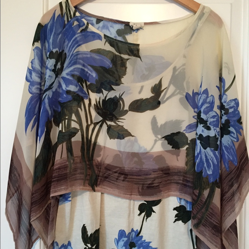 Anthropologie ivory and blue floral top