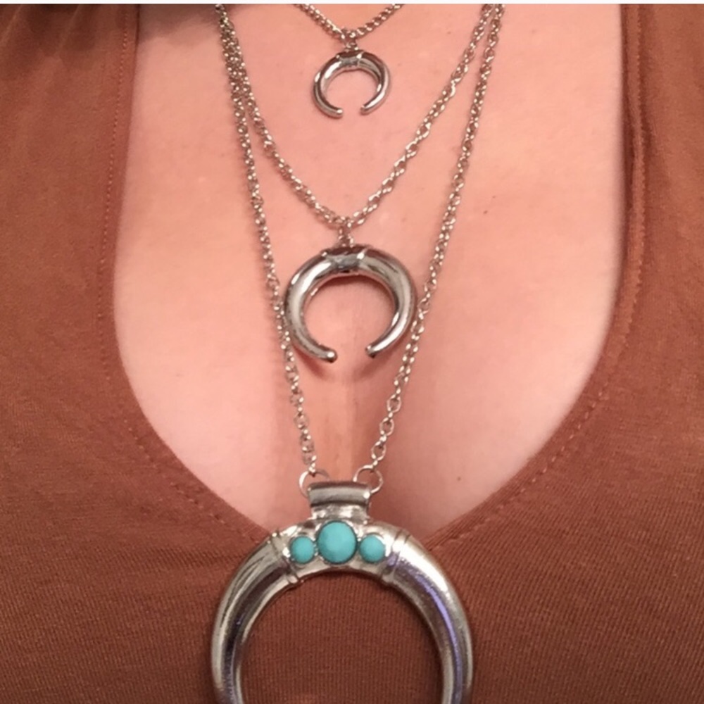• Silver & Turquoise Horn Necklace • - Picture 2 of 4