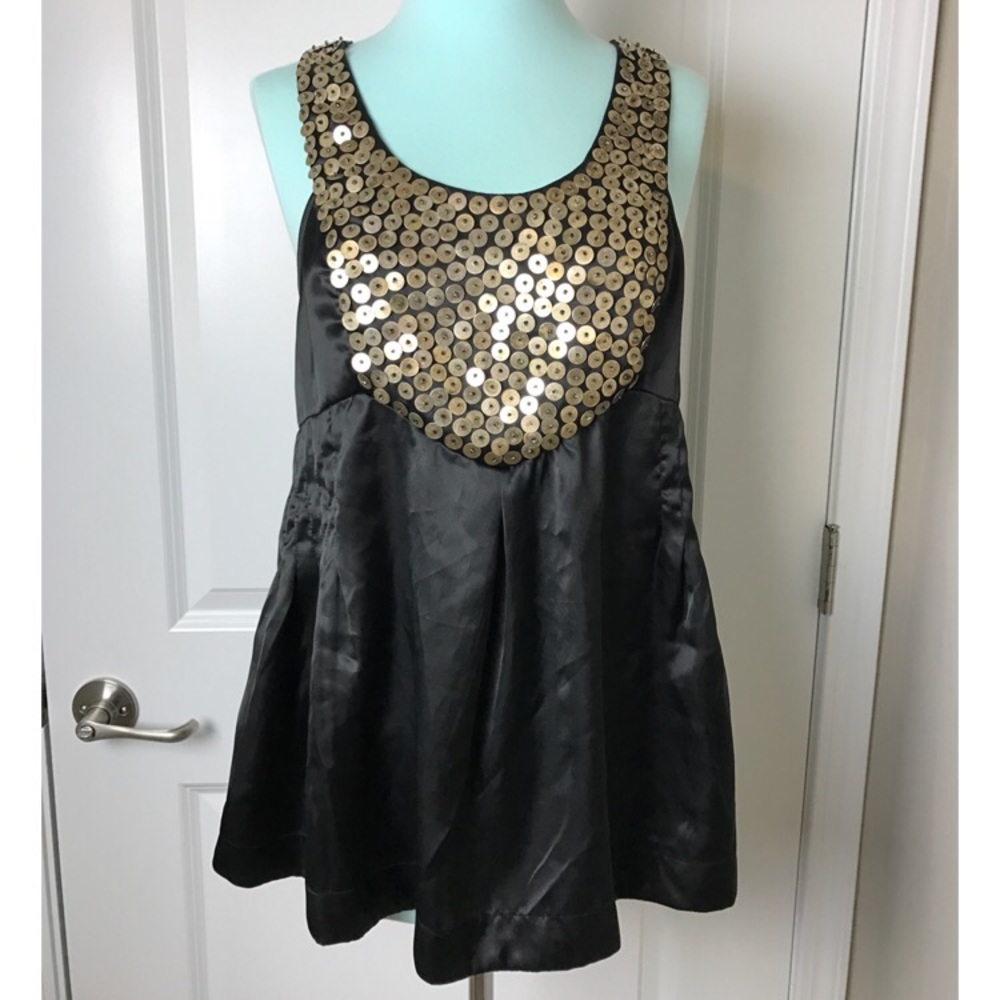 Topshop black sleeveless top w/ gold embellishment