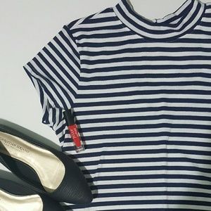 Navy stripe swing dress