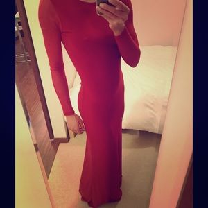 Long sleeve red dress with deep V open back