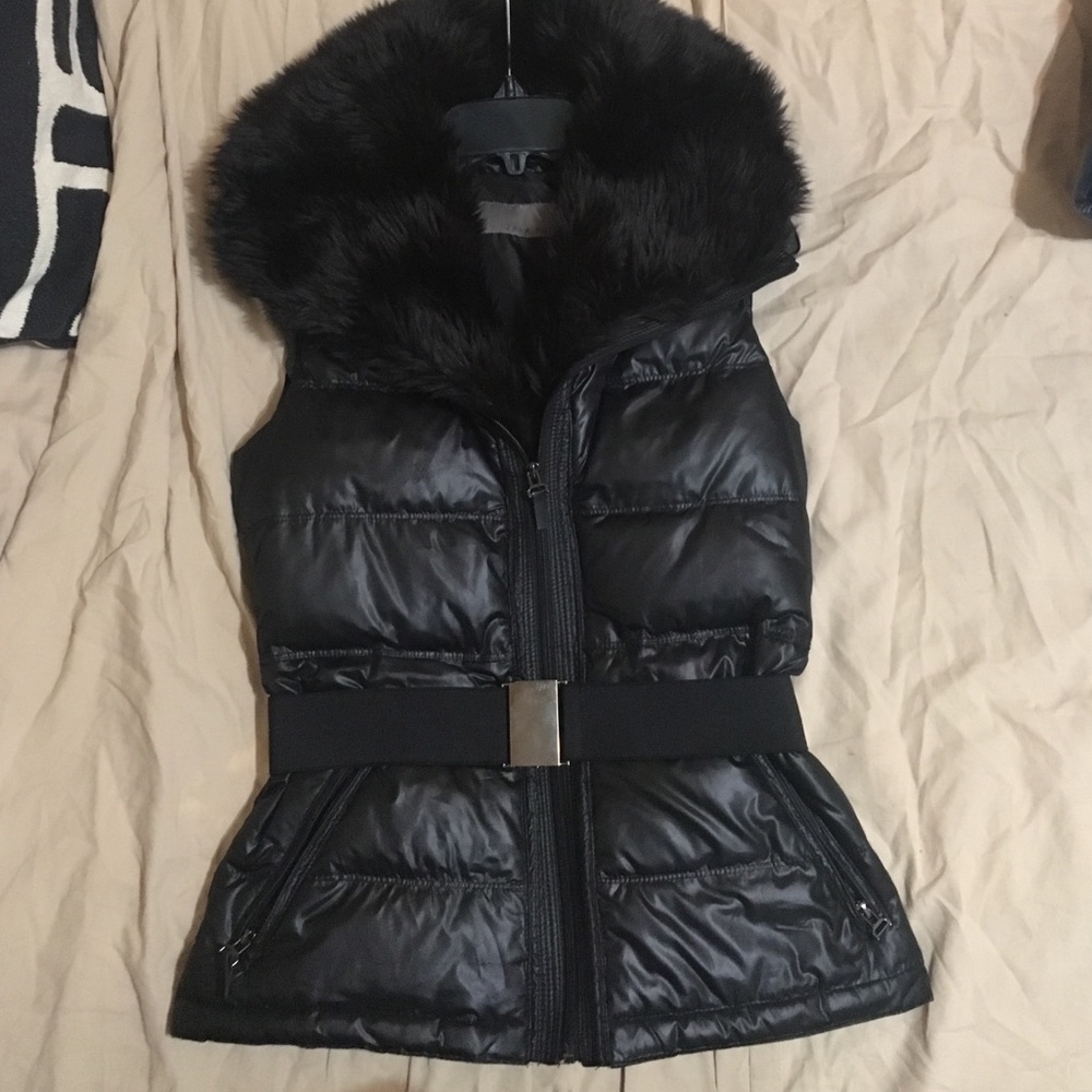 Zara Black Bubble Vest Jacket with Fur