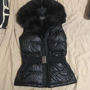 Zara Black Bubble Vest Jacket with Fur