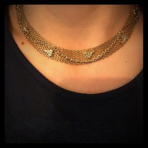 VTG Gold Plated Mesh Choker Embossed Leaf Design