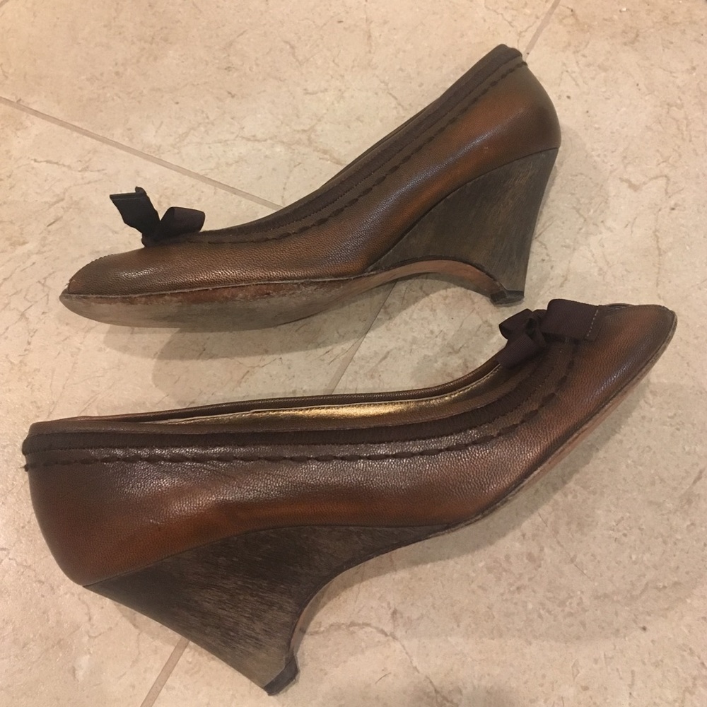 Miu Miu leather wood peeptoe wedges 36.5 - Picture 5 of 6