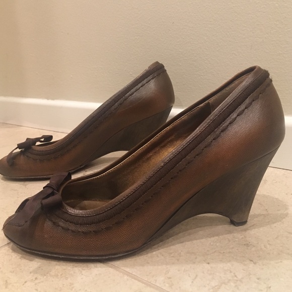 Miu Miu leather wood peeptoe wedges 36.5 - Picture 3 of 6