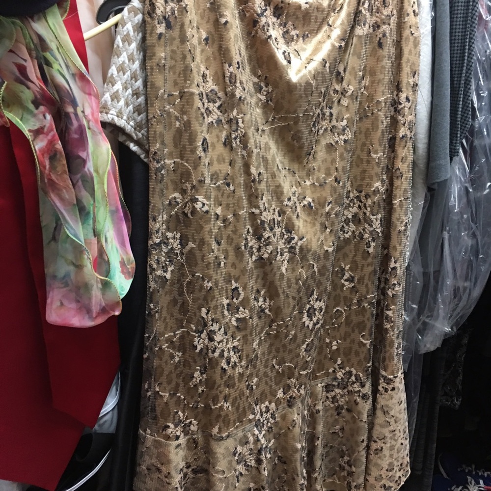 Two piece animal print dressy outfit.