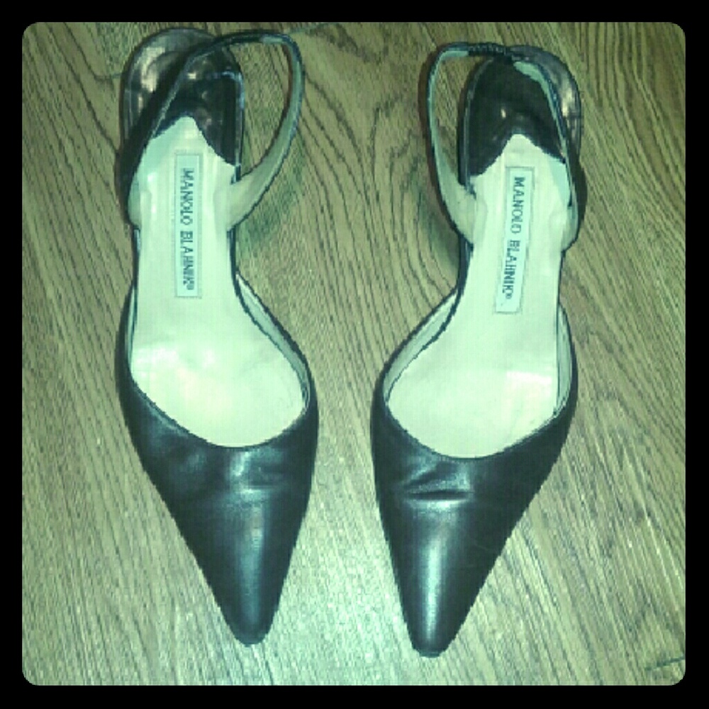 Manolo Blahnik Dark Brown Slingback Kitten Heels