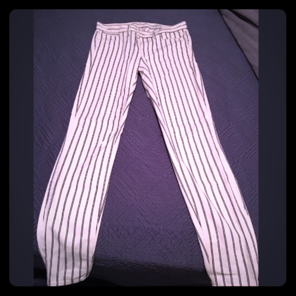 Madewell jeans pin striped cropped jean nav/cream