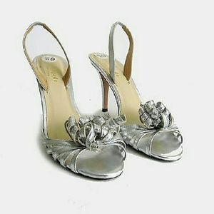 Kate Spade Silver Curly Metallic Leather Heels