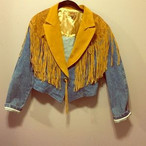 Fringe suede women's jean jacket