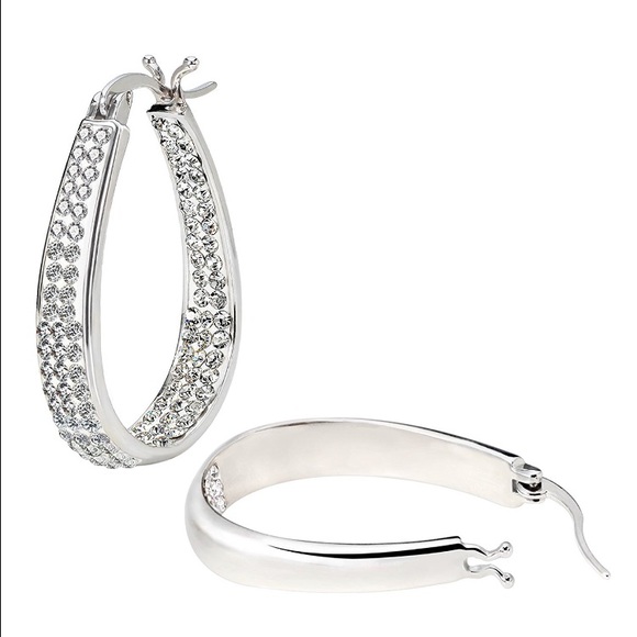 White Gold Plate Oval Rhinestone Sparkle Earrings - Picture 2 of 4