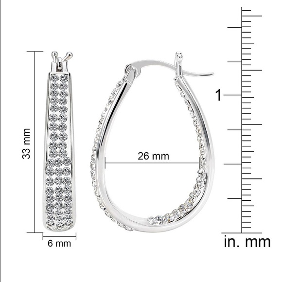 White Gold Plate Oval Rhinestone Sparkle Earrings - Picture 3 of 4