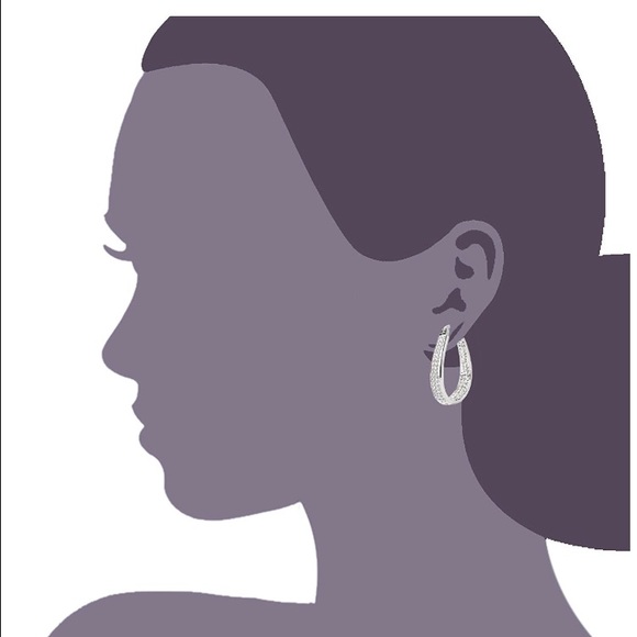 White Gold Plate Oval Rhinestone Sparkle Earrings - Picture 4 of 4