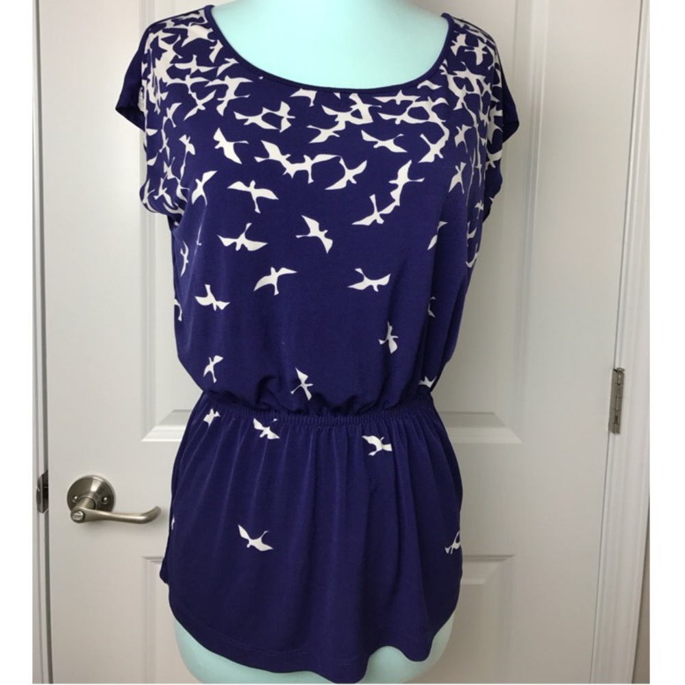 The Limited: purple sleeveless top w/ bird print
