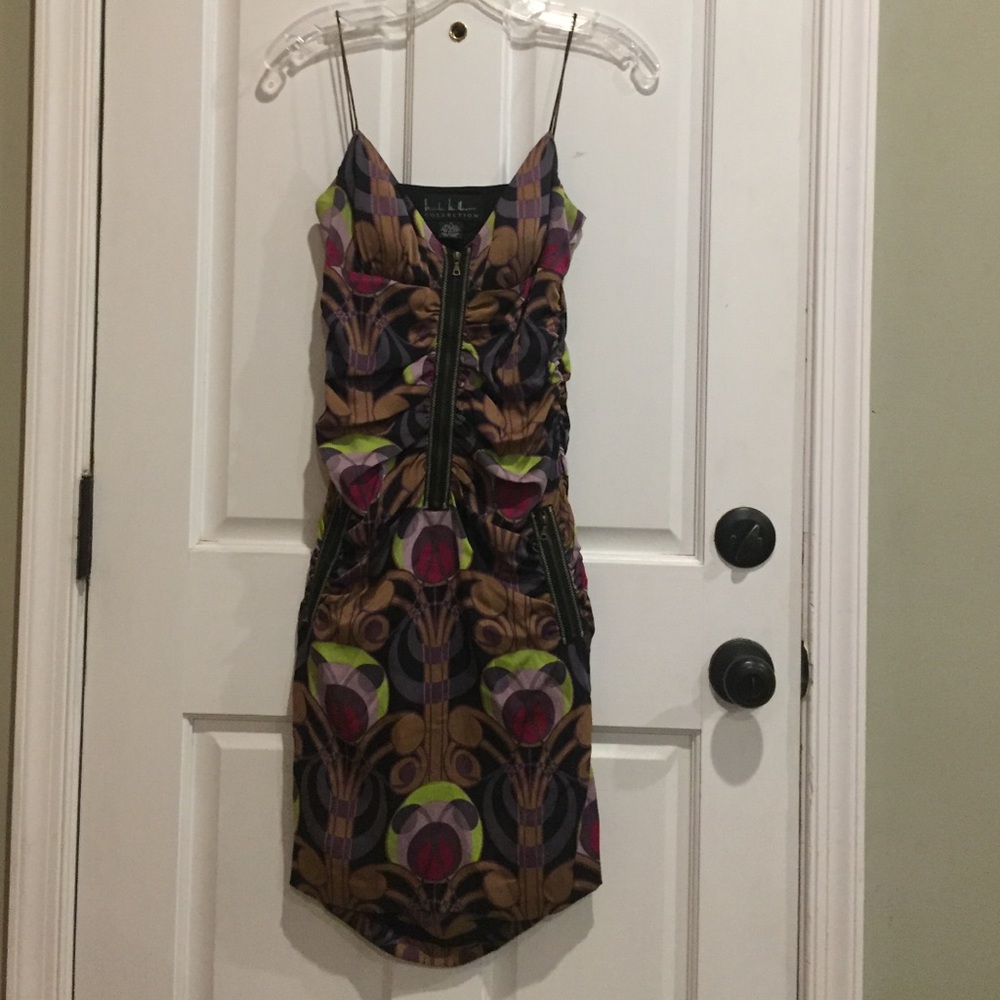 NICOLE MILLER patterned dress with zippers sz 2