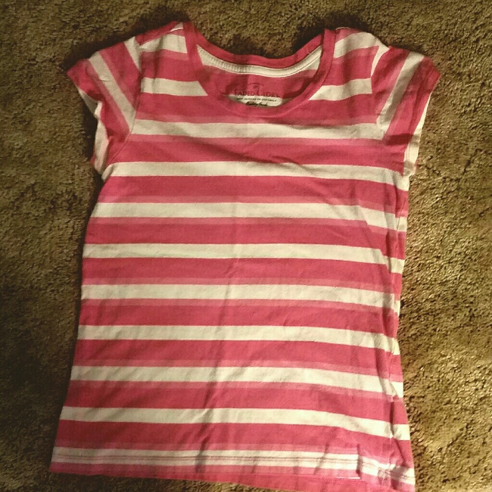 Pink & white stripe girls short sleeve shirt