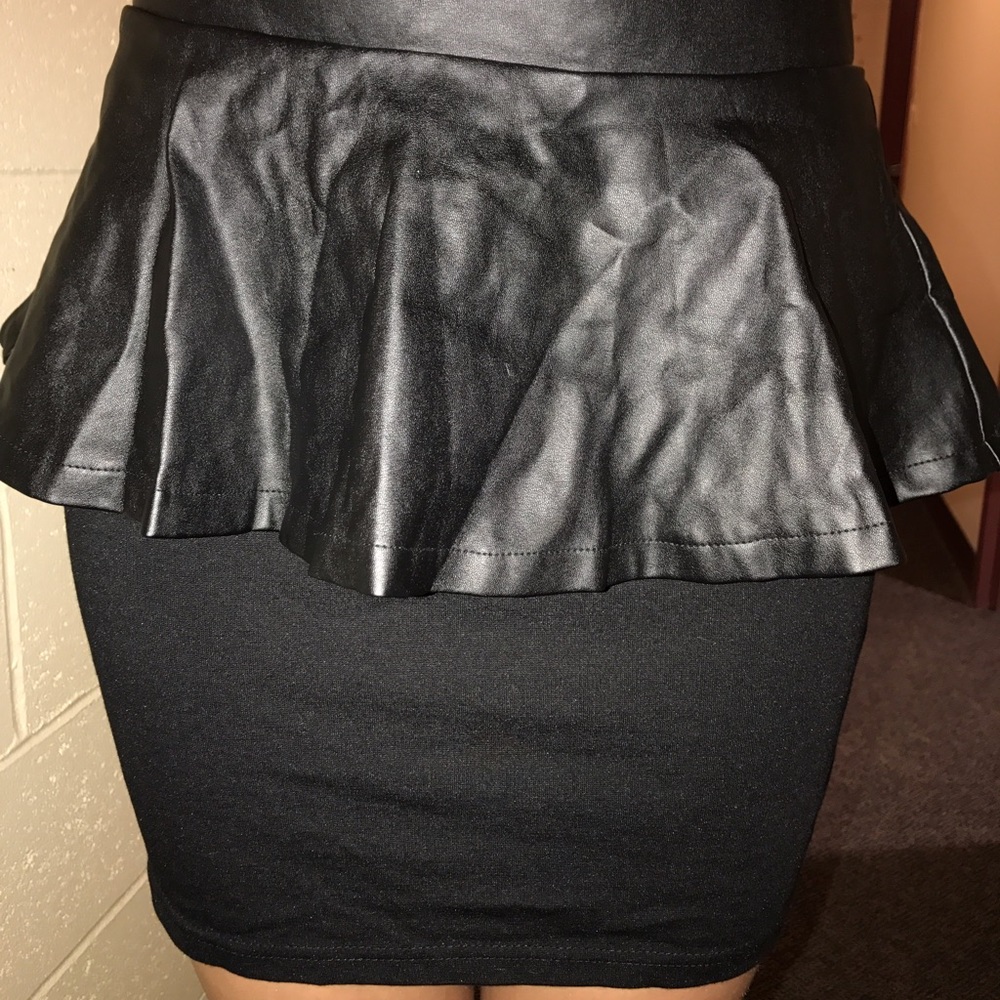 Black leather peplum skirt