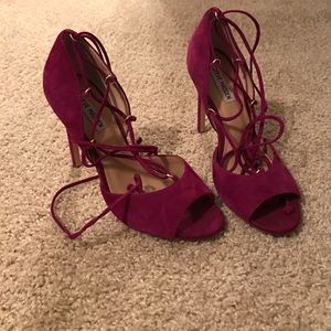 Steve Madden Suede Lace-Up  Fuchsia Peep-Toe Pump
