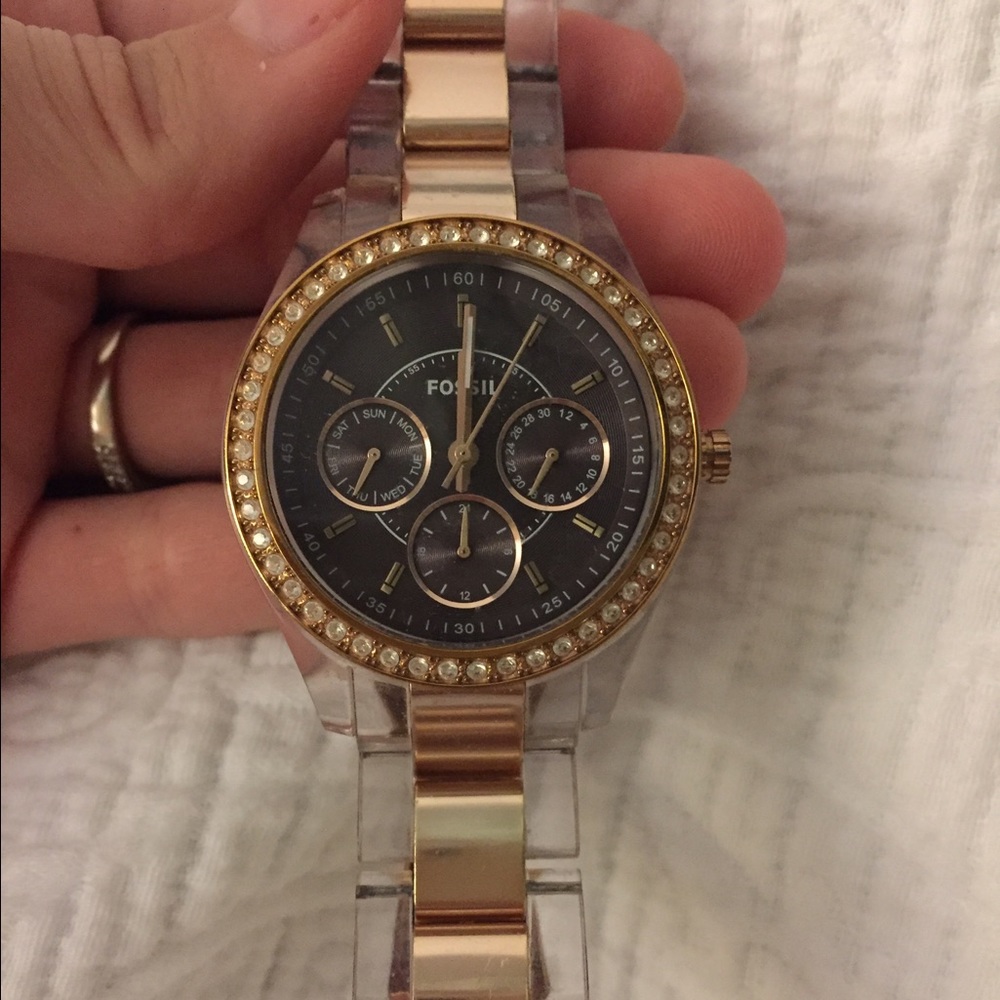 Rose Gold And Clear Fossil Watch - image 1