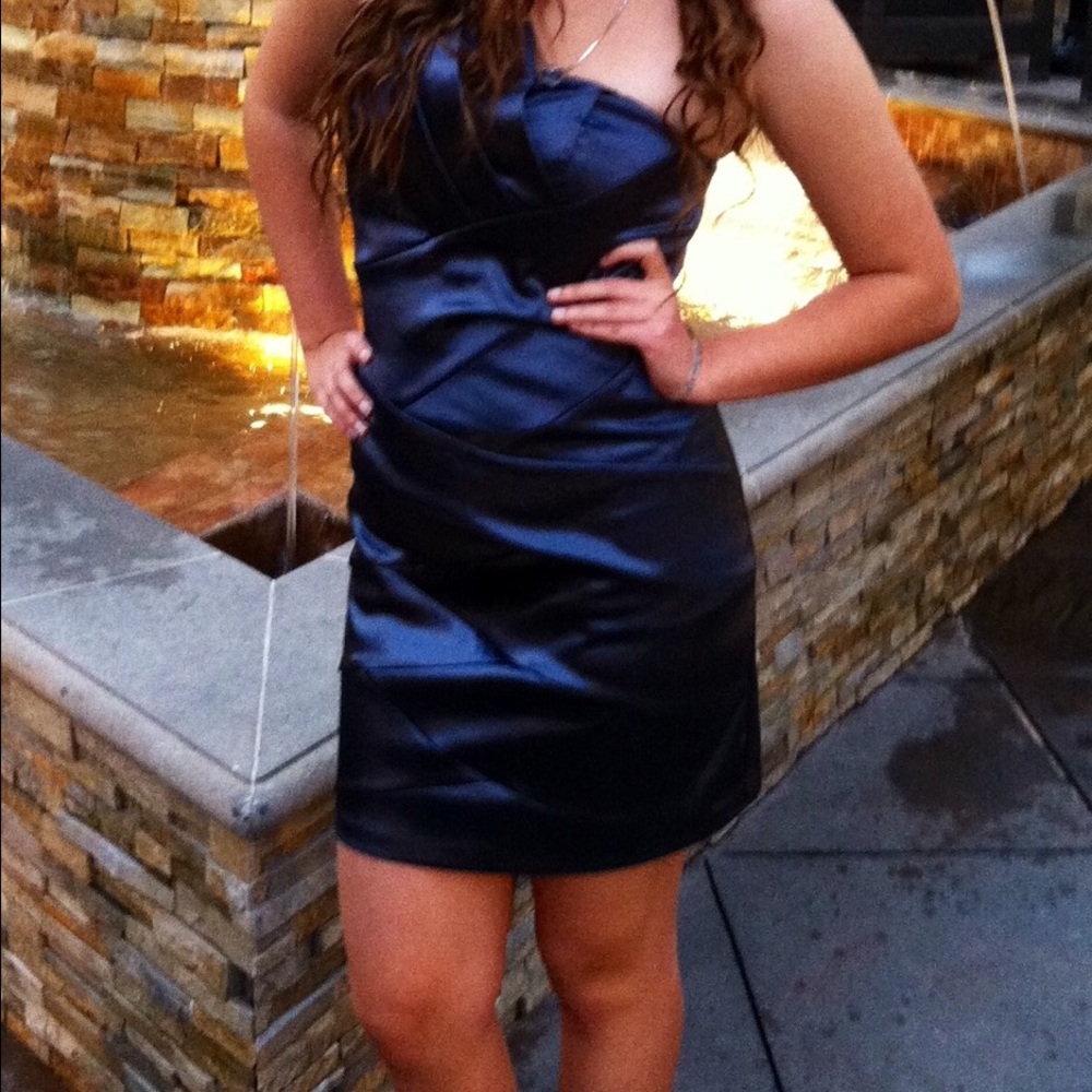 blue/ gray strapless dress
