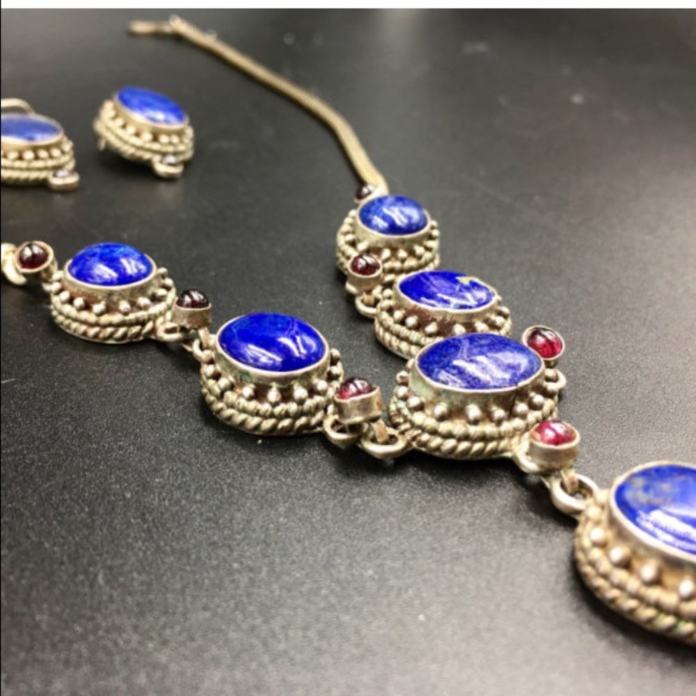 Sterling  Lapis & amethyst  necklace & earring set