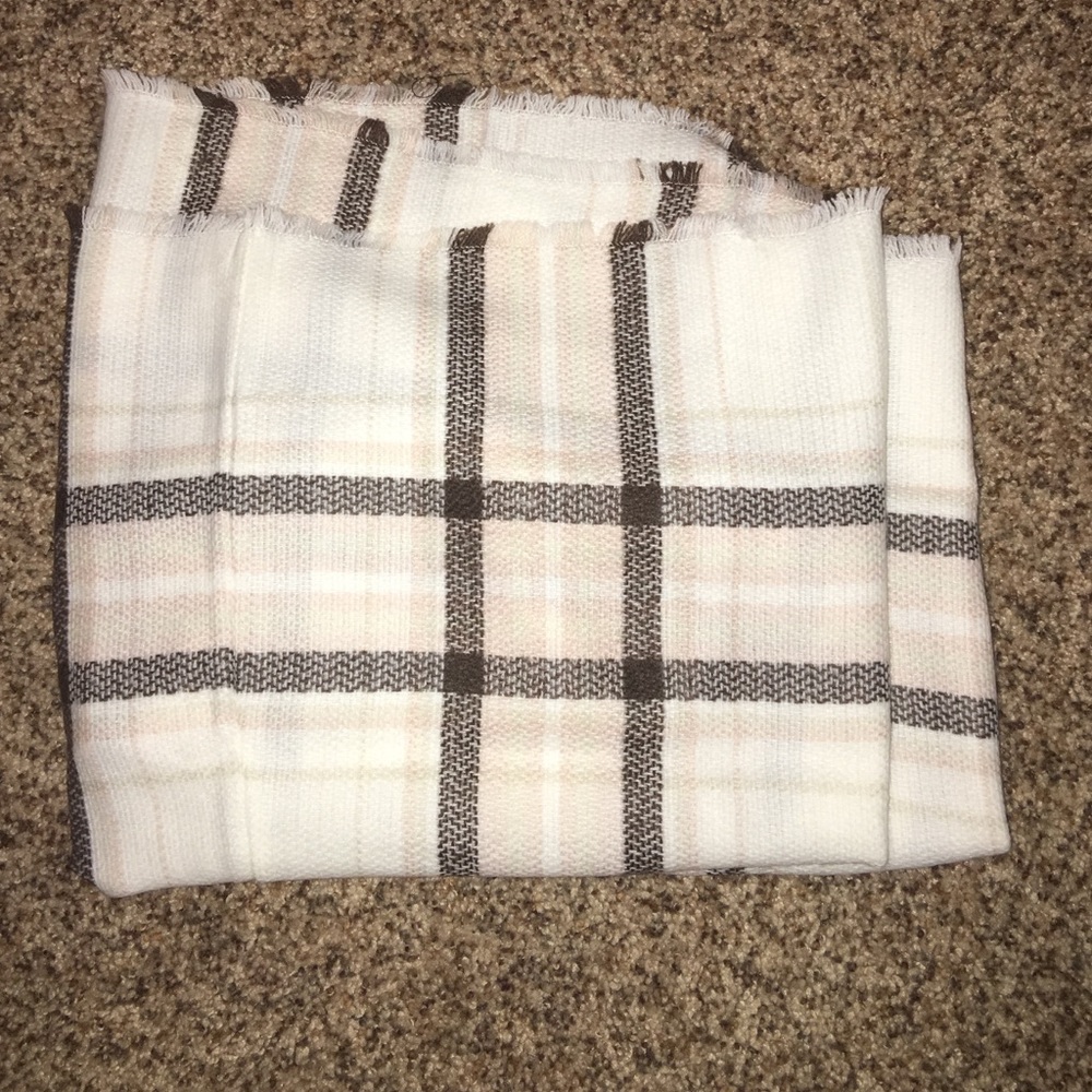 Beige nude and white infinity scarf with soft fray