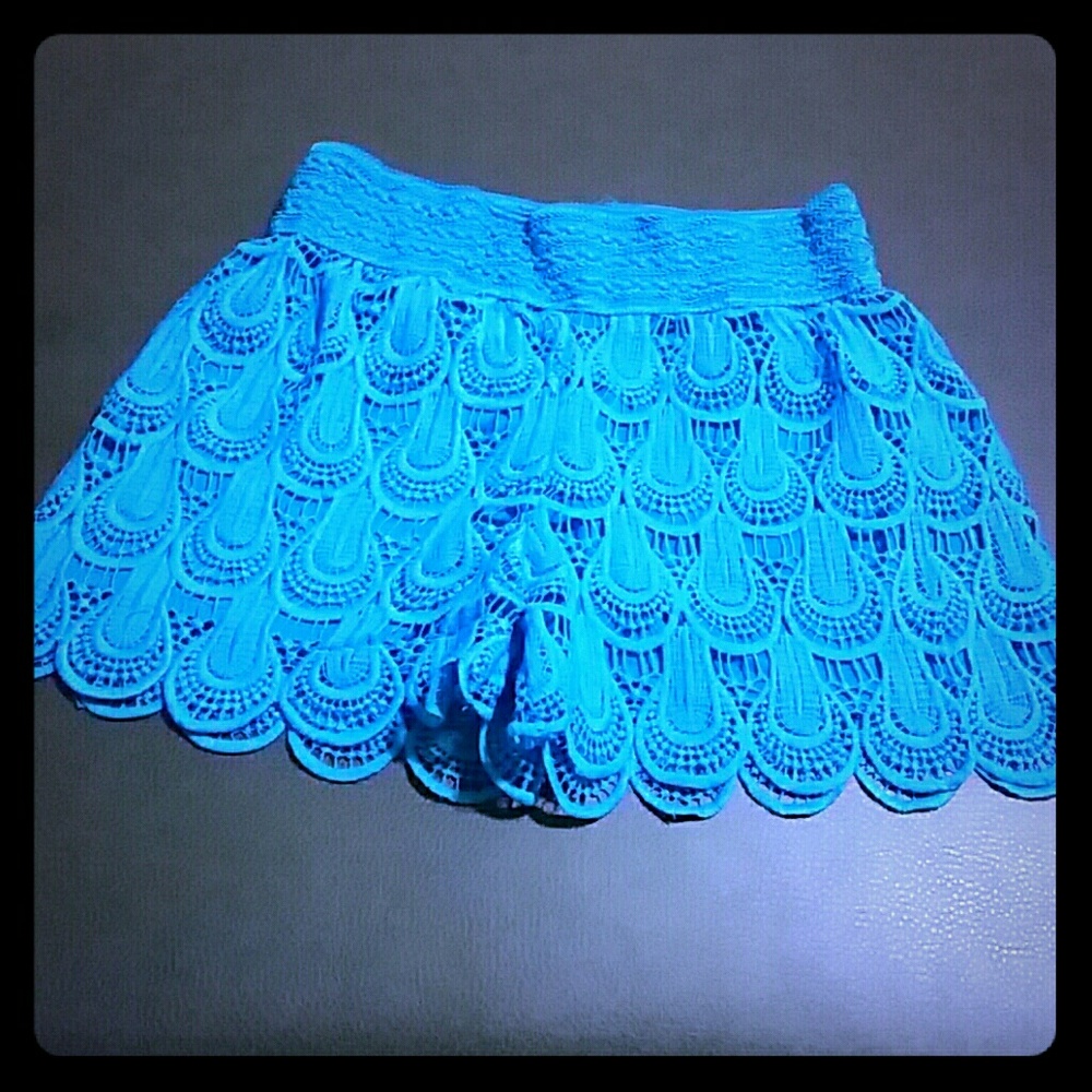 Turquoise high waisted crochet shorts