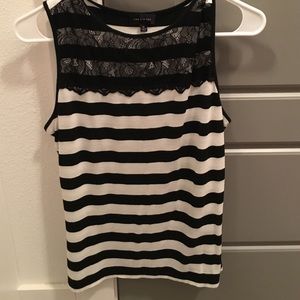 Black and white lace trim fitted shirt!  Size M