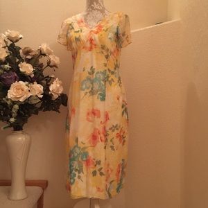 VTG SUNDANCE YELLOW SILK FLORAL MIDI DRESS Sz 8