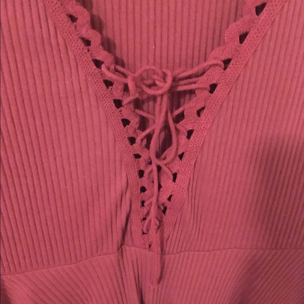Lace Up Knitted Burgundy Wine Dress - Picture 3 of 3
