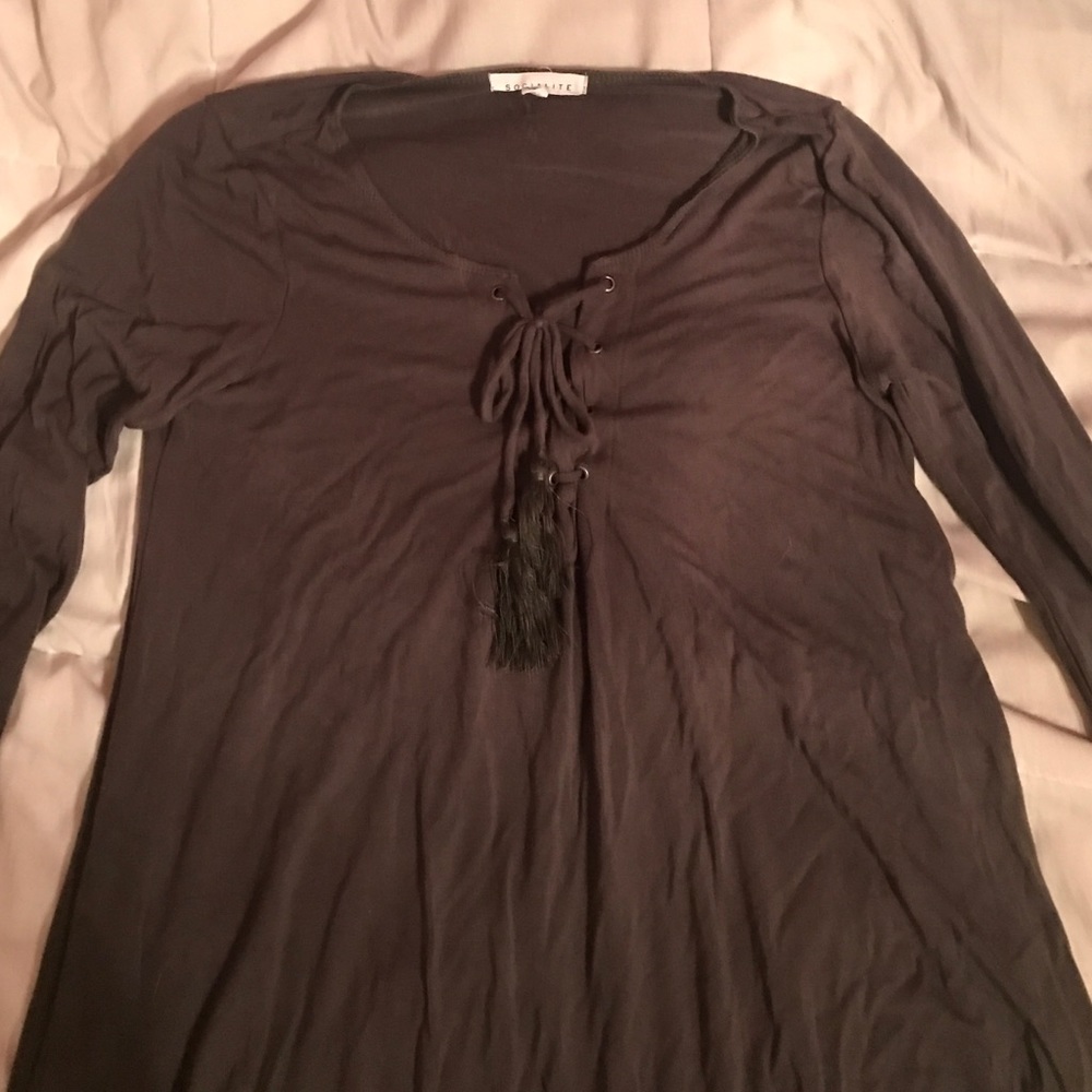 olive green lace up dress with 3/4 sleeves
