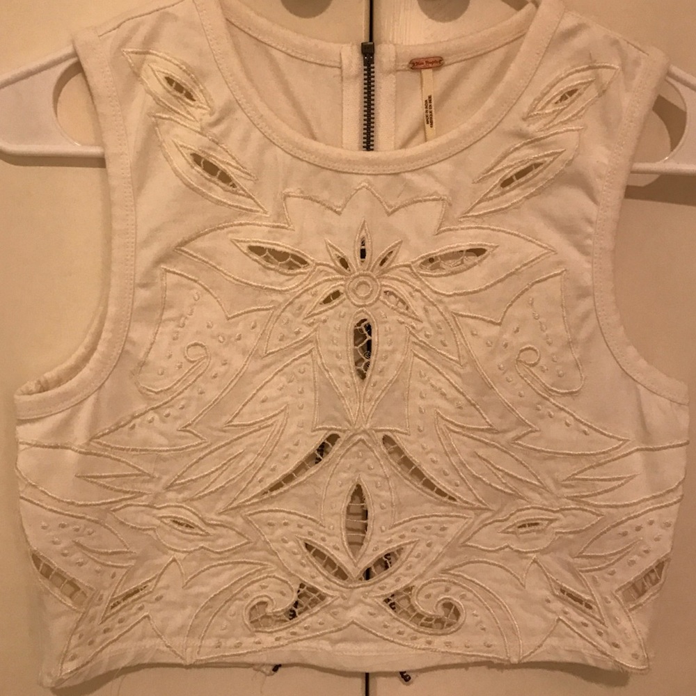 Free people white lace embroidered crop top