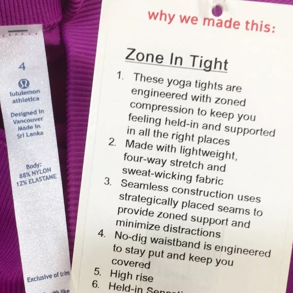 Lululemon NWT leggings zone it tight - Picture 3 of 4
