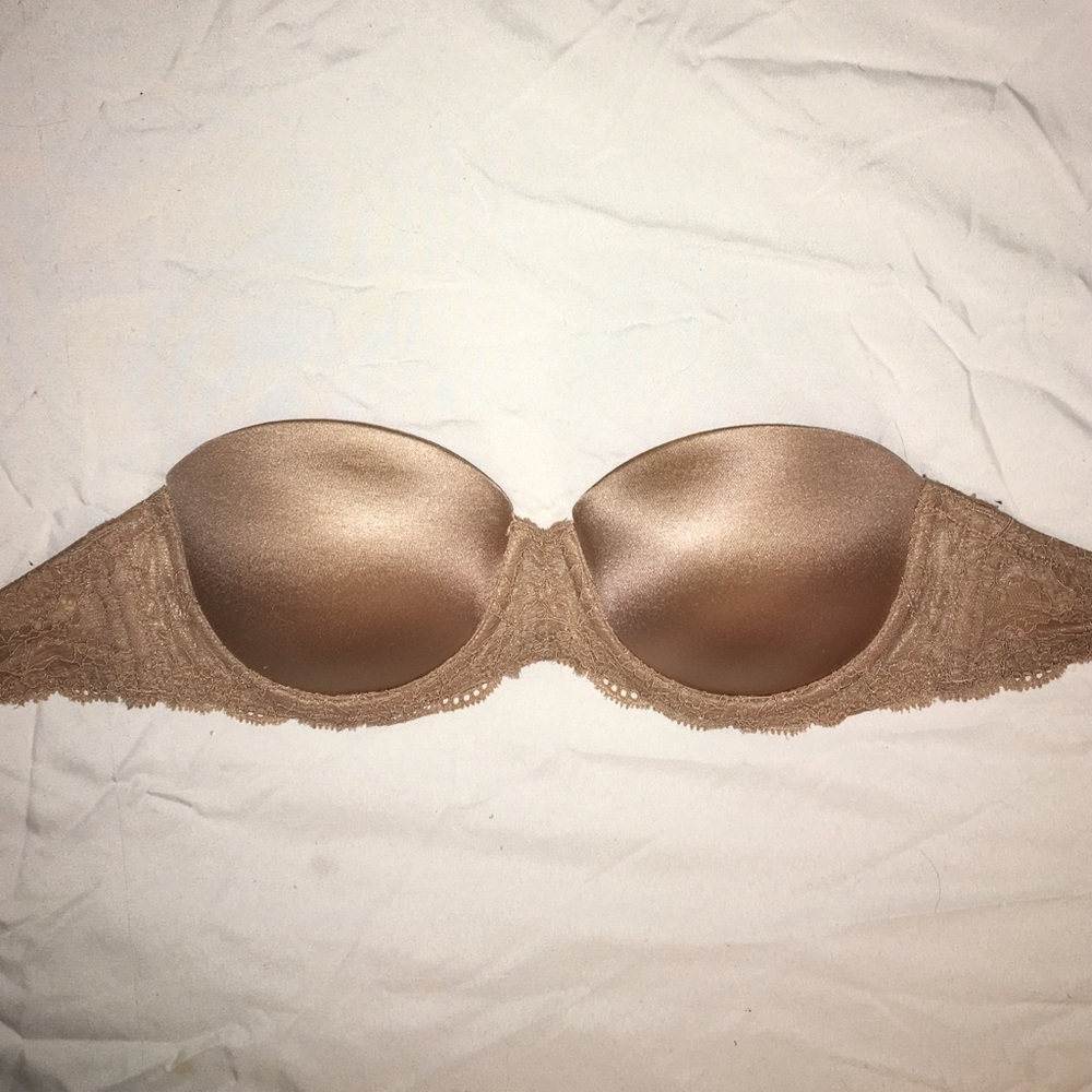 Nude VS pink strapless bra