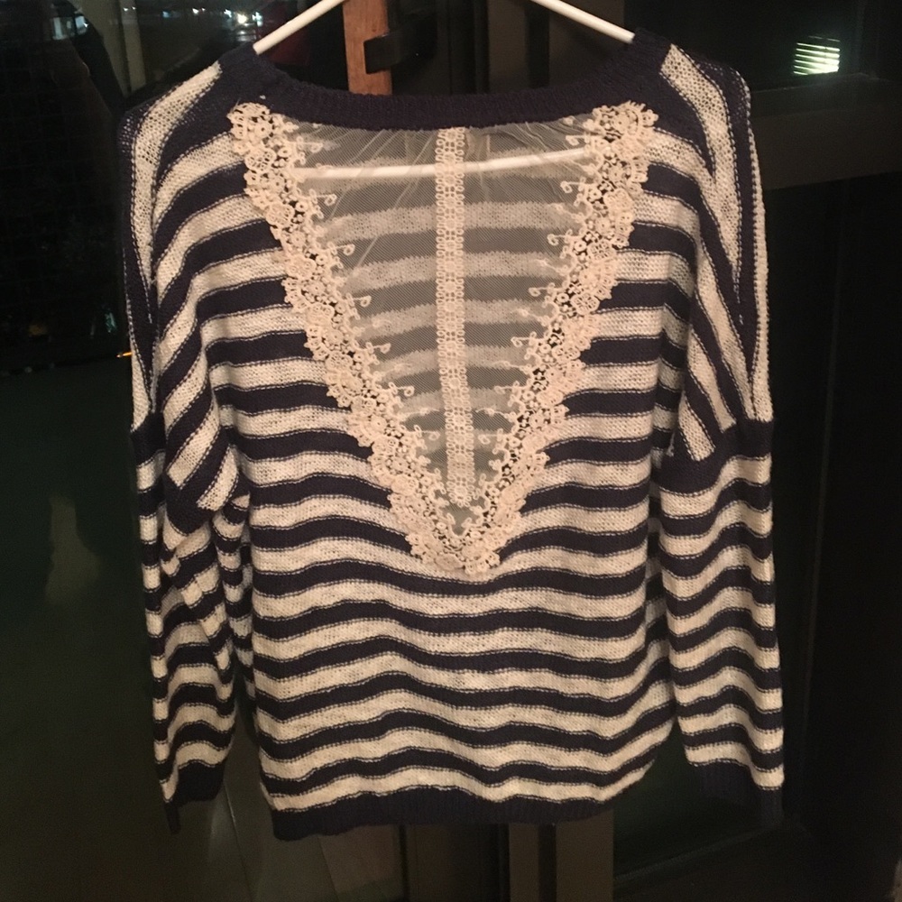 LF striped sweater w/ sheer lace back