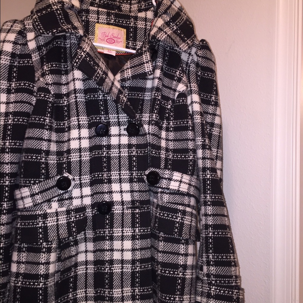 Black and white double breasted coat