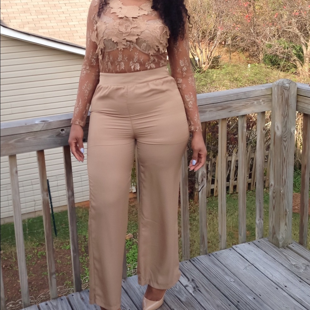 Tan jumpsuit with Embroidery