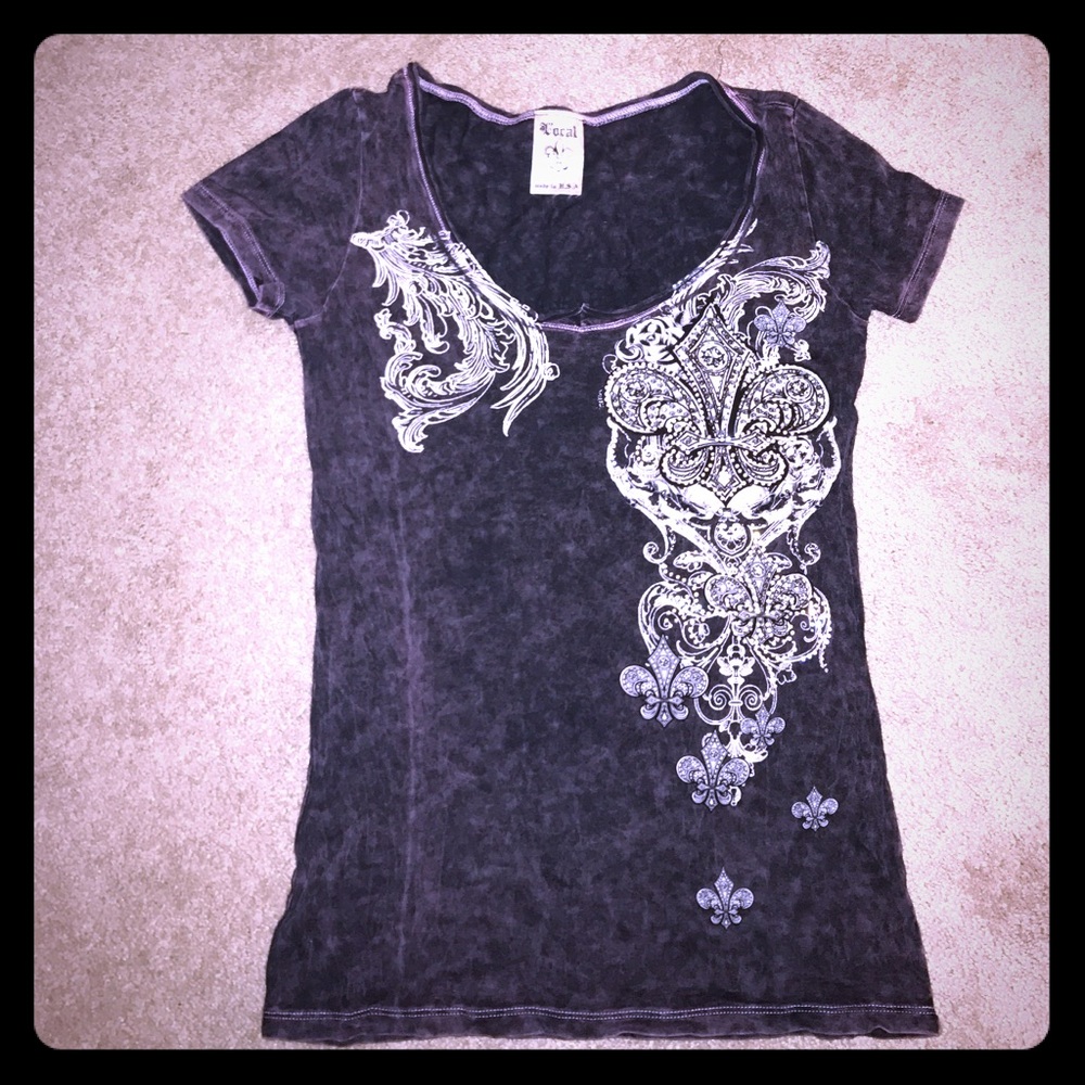 Vocal distressed look shirt with rhinestone design