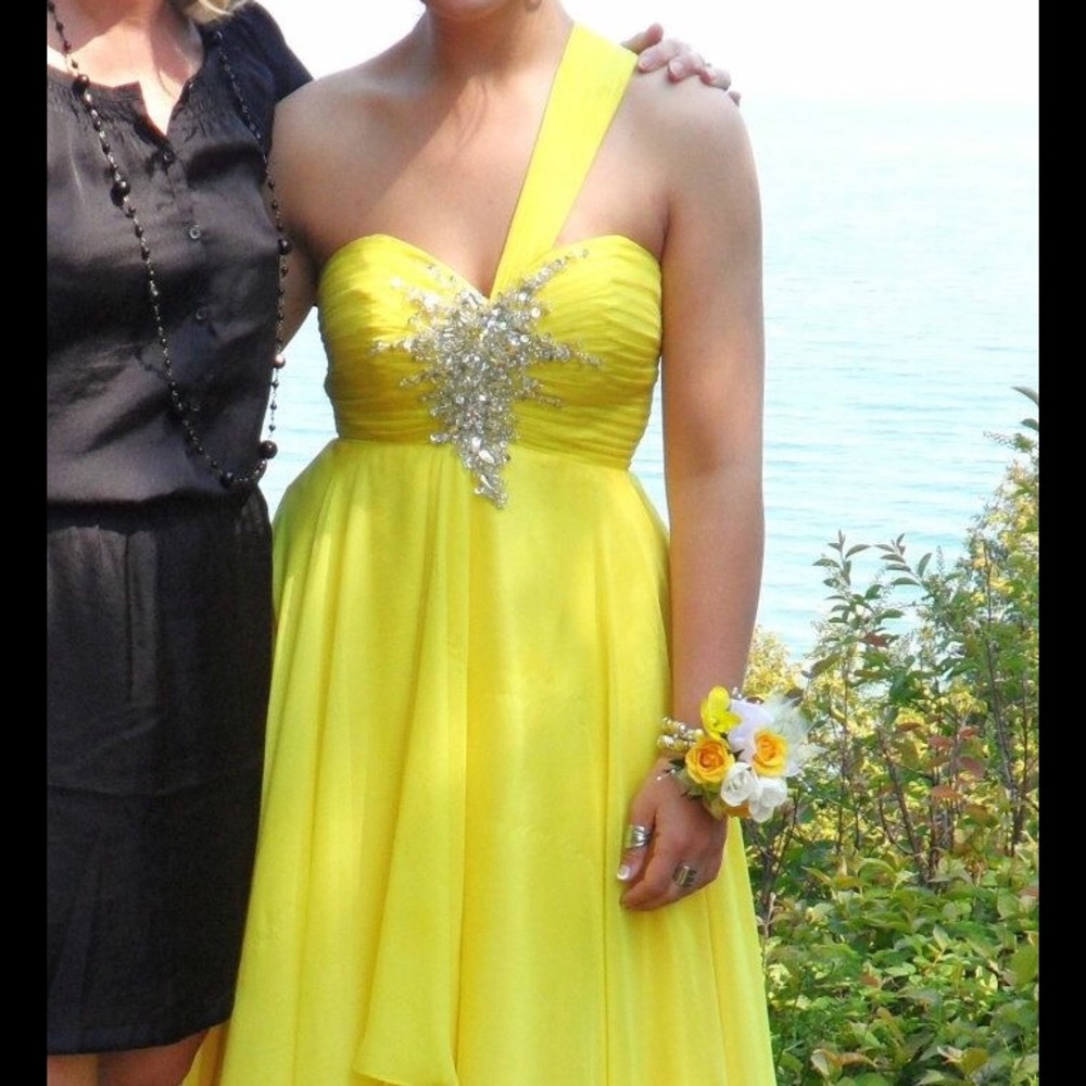 Yellow beaded gown prom dress