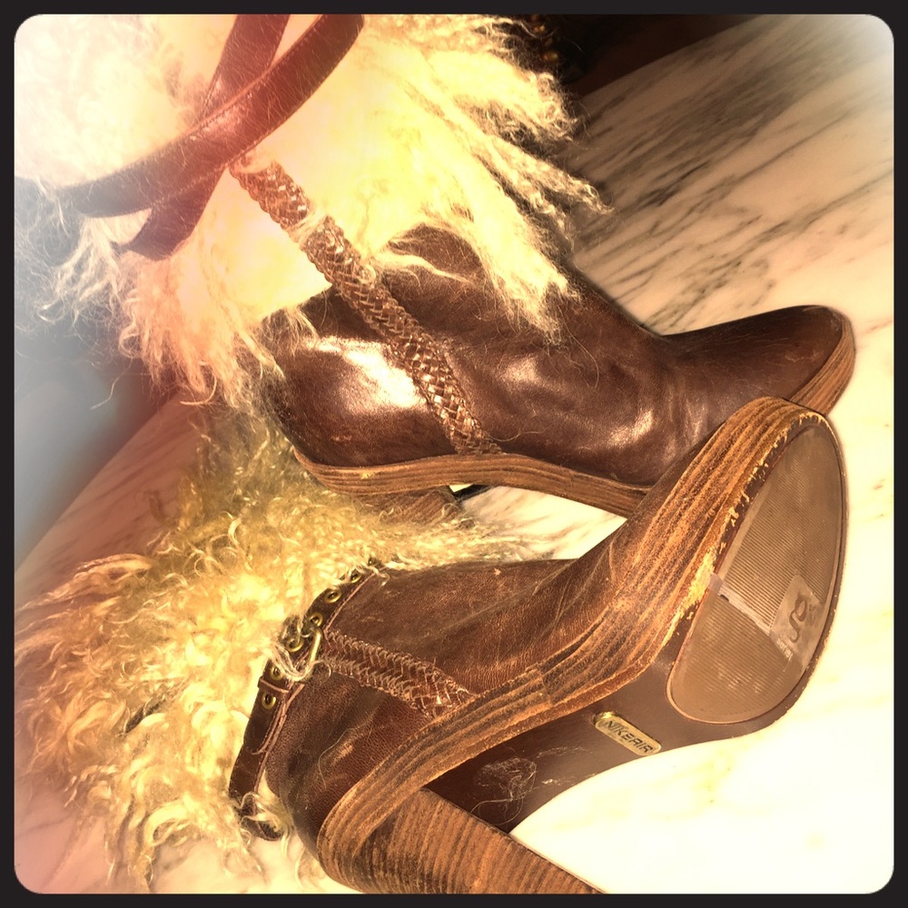 Cole Haan Shearling brown leather boots.
