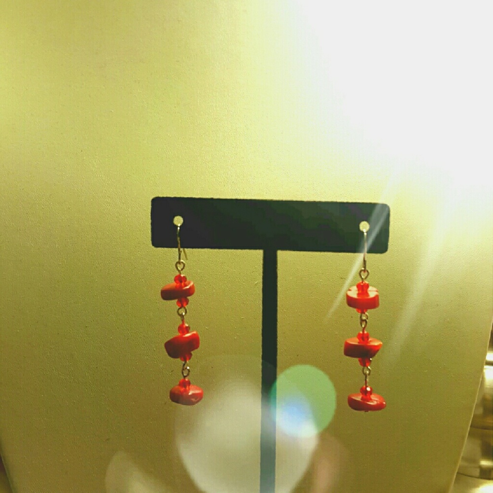 3 Layered Dangling Coral Earrings.